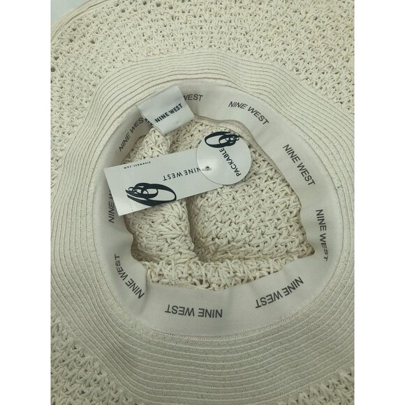 Nine West Big Floppy Sun Hat Ivory Cream Woven Summer Packable Women's One Size - Picture 3 of 5